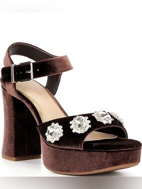 NWT Copper Key Celleste Two Velvet Jewel Embellished Platform Dress Sandals